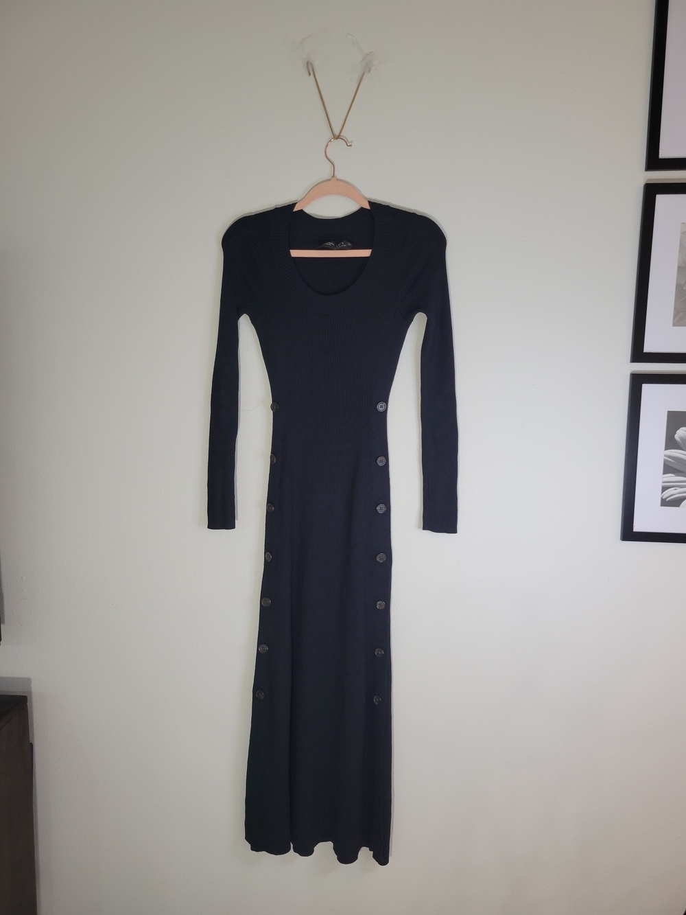 Abercrombie & Fitch Black Women Long-Sleeve Button-Accent Maxi Dress